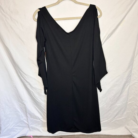 Vintage RAG Cold Shoulder Black Dress with Brocade Detail – M Made In USA 🇺🇸 - Picture 5 of 7